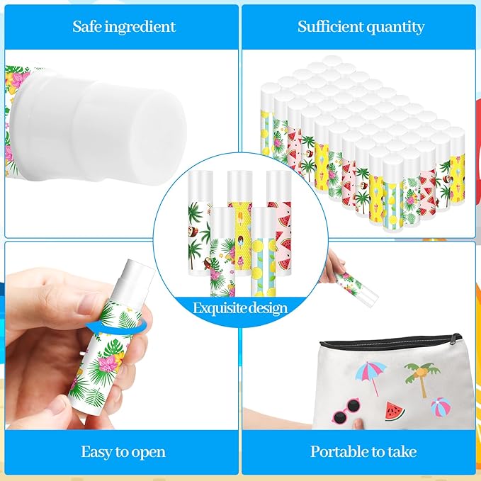 50 Pcs Summer Lip Balm Bulk Moisturizing Lip Balm Jasmine Flavor Lip Balms Cream Tropical Hawaiian Beach Luau Party Lip Care Product for Stocking Stuffers Beauty Gifts Women Men