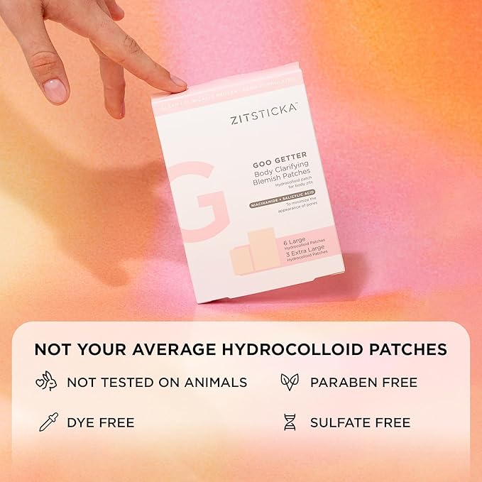 ZitSticka Pimple Patches | Face & Body | Hydrocolloid Patches | Cover Zits & Blemishes | Acne Patches or Zit Spot Stickers | Body Blemish Patch | GOO GETTER BODY PATCH | Pack of 9
