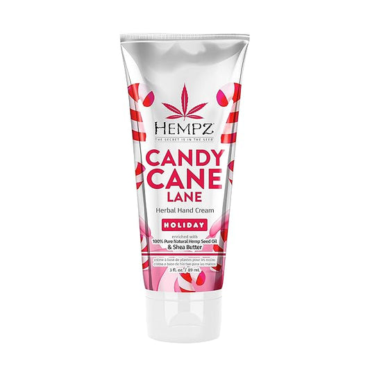Hempz Limited Edition Candy Cane Lane Hand Cream Lotion (3 Oz) – Mini Holiday Scented Travel Cream Skin Care for Women & Men, Made with Shea Butter for Combatting Dry Hands while Travelling