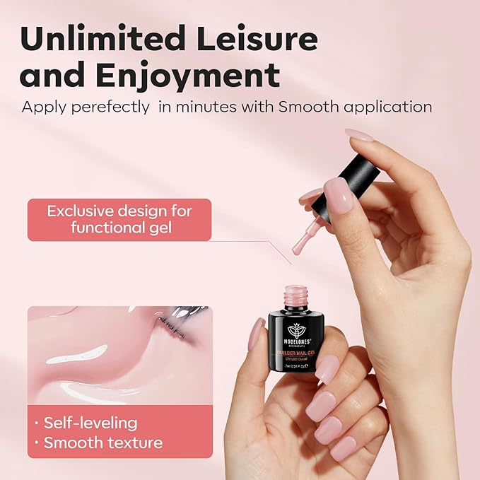 modelones Builder Nail Gel, 8-in-One Neutral Nude Pink Builder for Nail Thickening Apex Building, Rose Blush Pink Rubber Color Base LED Lamp Cured Strengthener Extend Hard Gel Polish for DIY Salon