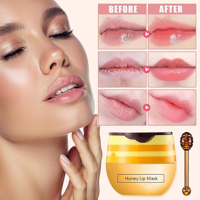 3 PCS Bee Lip Balm Lip Mask Honey Pot,Honey & Strawberry & Watermelon Lip Sleeping Mask,Moisturizing Lip Mask Overnight Prevention Dry and Cracked Lip Scrubs Exfoliator Lip Care