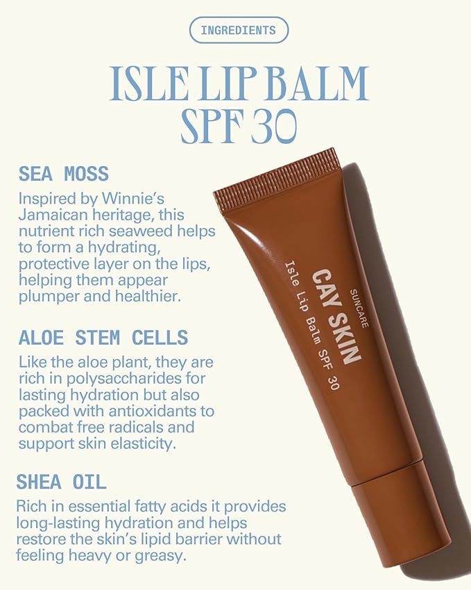 Cay Skin Isle Lip Balm SPF 30 – High Shine, Hydrating + Sheer Lip Gloss in Vanilla Brown Sugar Flavor – Formulated with Natural Ingredients for All Skin Tones – Clear