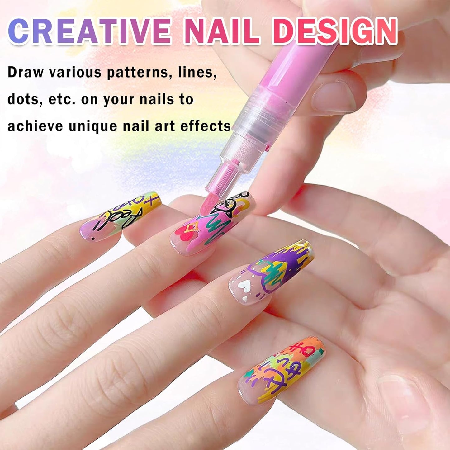 36 Colors Nail Art Pens Set Nail Polish Pens Nail Art Drawing Graffiti Marker Pen Quick Dry Waterproof Nail Art Painting Pens Kit for Home DIY Nail Art Design