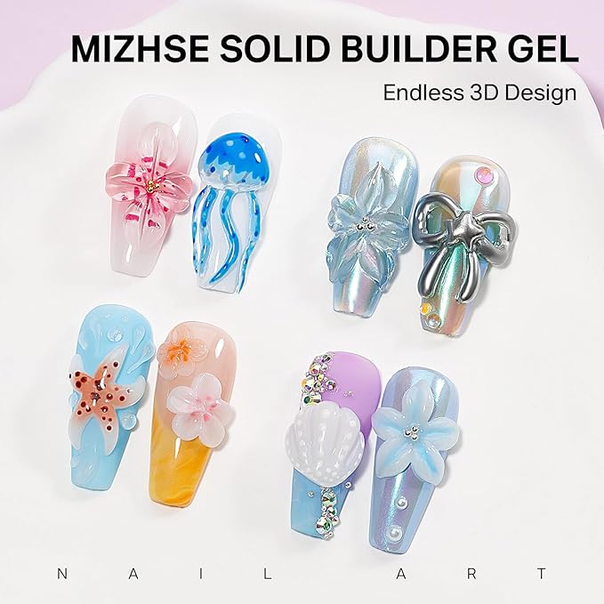 MIZHSE 2PCS 60g Clear and White Solid Builder Gel for Nails, 3D Sculpting Gel for Nail Art with Gold Silver Chrome Powder Nail Form Molding Builder Gels Kit for Women Home DIY Manicure