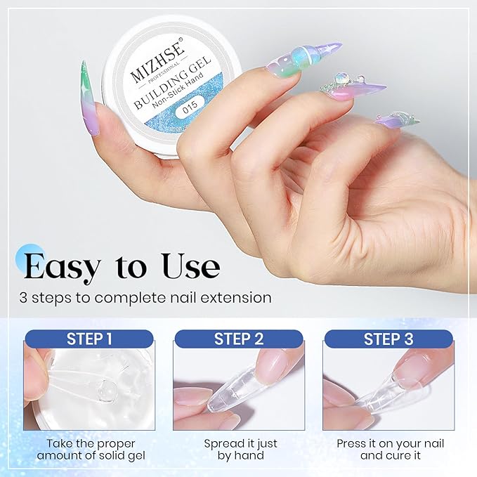 MIZHSE Non-Sticky Solid Builder Gel, Aurora Blue and Clear Sculpting Gel for Nails, Mermaid Pearl Building Carving Modeling Hard Extension 3D Nail Art Salon Home DIY