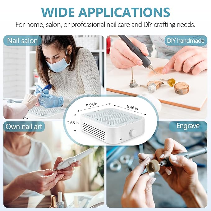 LIONVISON Nail Dust Collector For Salons: Manicure Pedicure Tool for Beginners DIY Nail Tech - Reusable Filter Fan Dust Suction Machine For Home