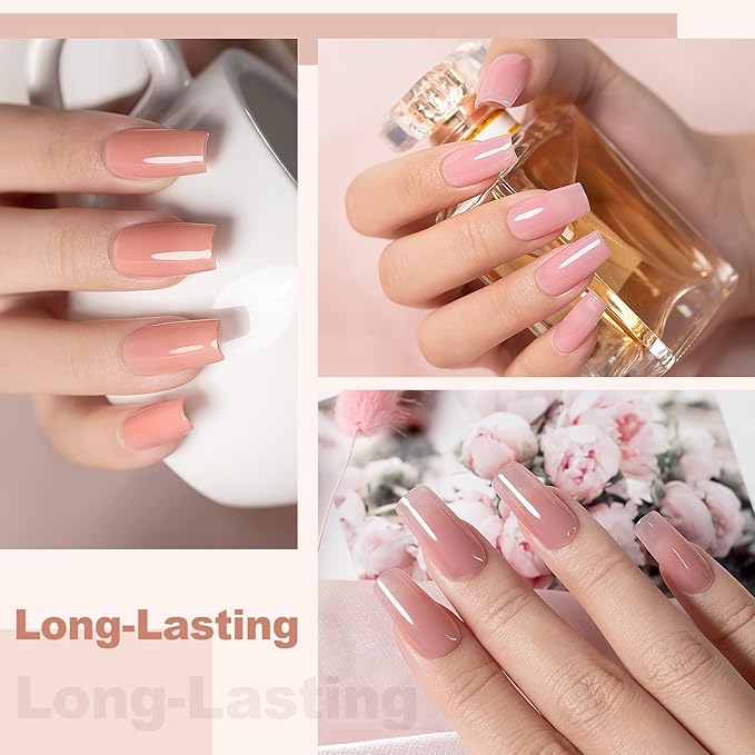 RARJSM Nude Gel Polish Set Jelly Pink Collection of 6 Transparent Natural Colors Sheer Pink Milky Mavue Purple Light Brown French Manicure LED UV Gel Nail Polish Soak Off Curing Requires Home Salon