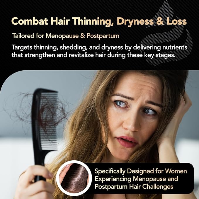 Hair Growth Vitamins for Women with Biotin, Collagen Peptides, Vitamin C & Omega-3 – 90 Capsules – Hair Supplements for Menopause & Postpartum – Hormonal Balance Support & Thicker Hair for Women