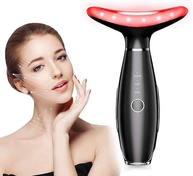 7 Colors Facial and Neck Massager,Lymphatic Contour Face Massager for Womens Skin Care- Rejuvenation- Lifting- Toning- Glow Boost-Tightening and Smooth (Black)
