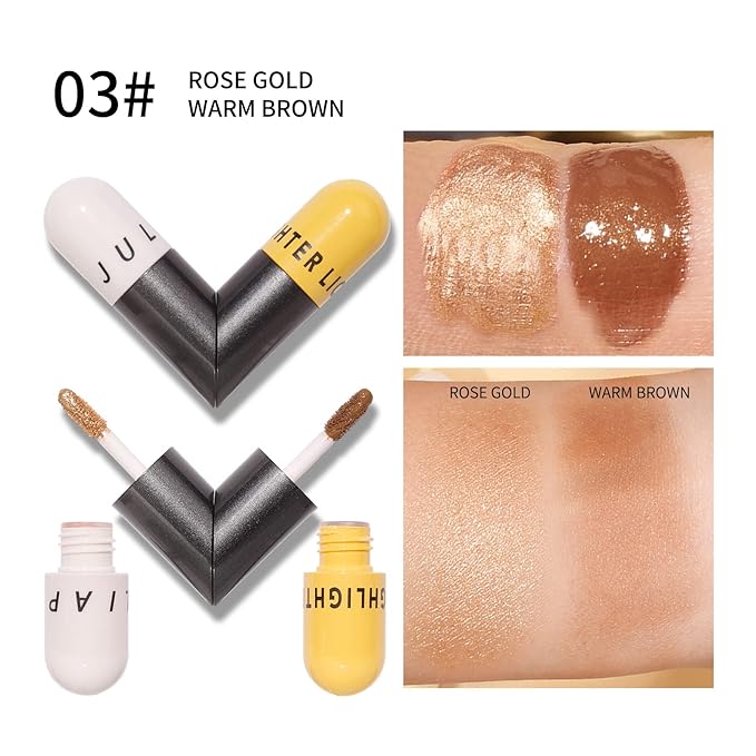 AKARY Liquid Highlighter Makeup for Face Body, Contour Foundation Illuminator Boom Stick, Two-color Highlight Shade Longwear Shimmer Glow Makeup, Valentine's Day gift (03 Rose Gold + Warm Brown)