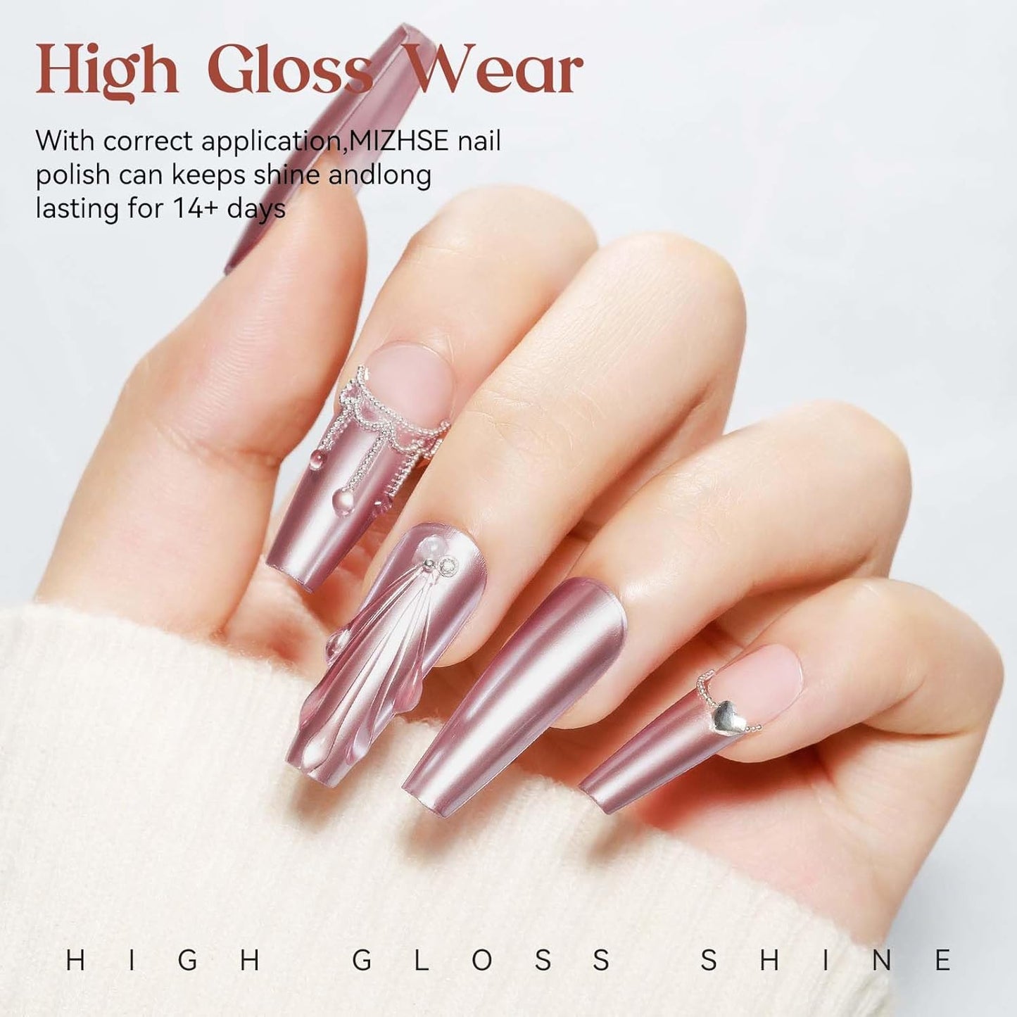 MIZHSE Pink Mirror Nail Polish, Quick Dry Metallic Nail Polish, Air Dry Fast Chrome Nail Lacquer Bright Color Oil-based Nail Art Manicure DIY Home