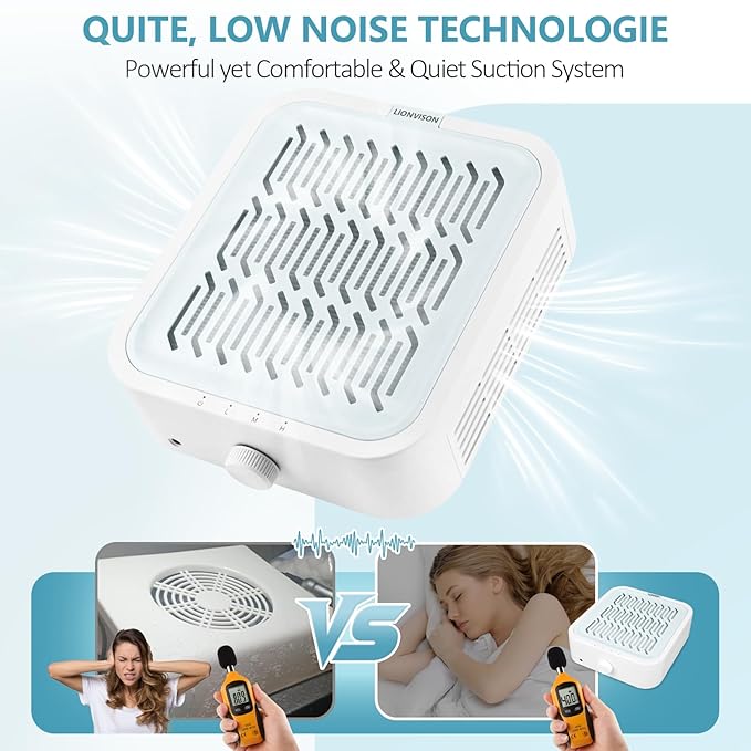 LIONVISON Nail Dust Collector For Salons: Manicure Pedicure Tool for Beginners DIY Nail Tech - Reusable Filter Fan Dust Suction Machine For Home