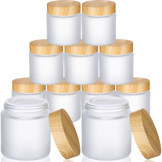 Geiserailie 10 Pieces Glass Cosmetic Containers Empty Sample Jars with Leak Proof Lids Makeup Sample Containers for Lotion Cream Cosmetic (100 Gram)