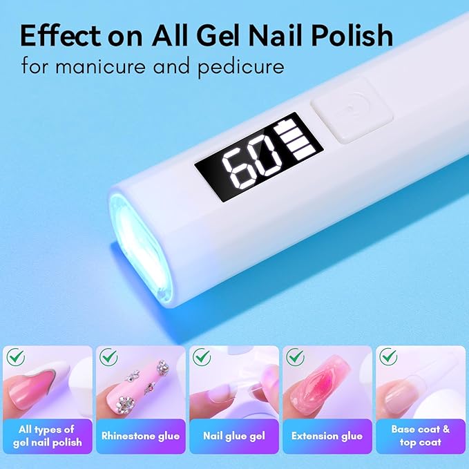Makartt UV Light for Gel Nails: Handheld Mini Flash Cure Lamp Portable Lumière Nail Dryer for Curing Gel Polish Nail Glue Rechargeable USB Nail Light with LCD 2 Timer for Fast Drying Home Salon Use