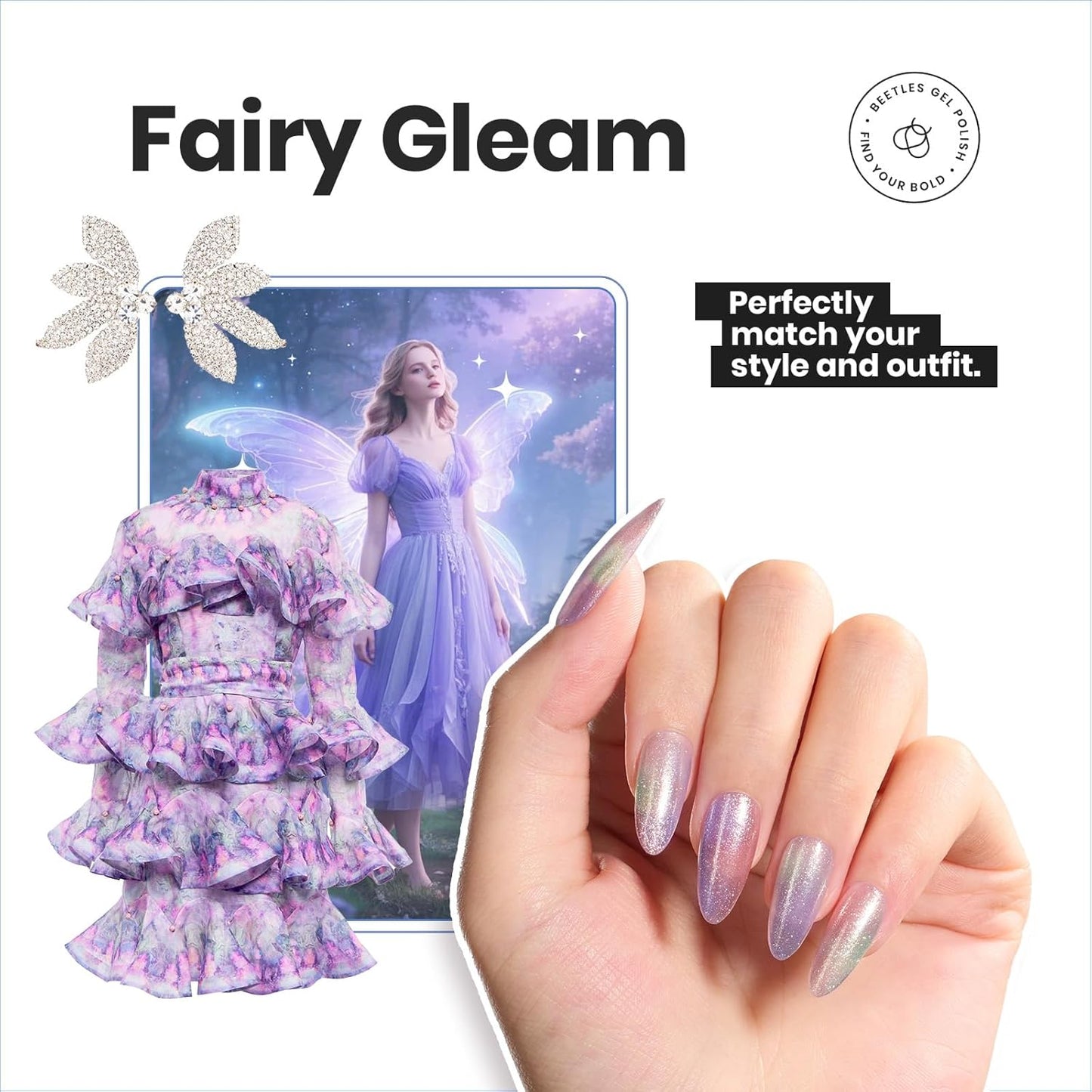 Beetles Glitter Nail Polish Set 6 Colors Glitter Fairy Gleam Quick Dry Nail Polish Shimmer Pink White Green Blue Purple Nail Lacquer Kit Fingernail Polish Diy Nail Art Gift For Women Girls