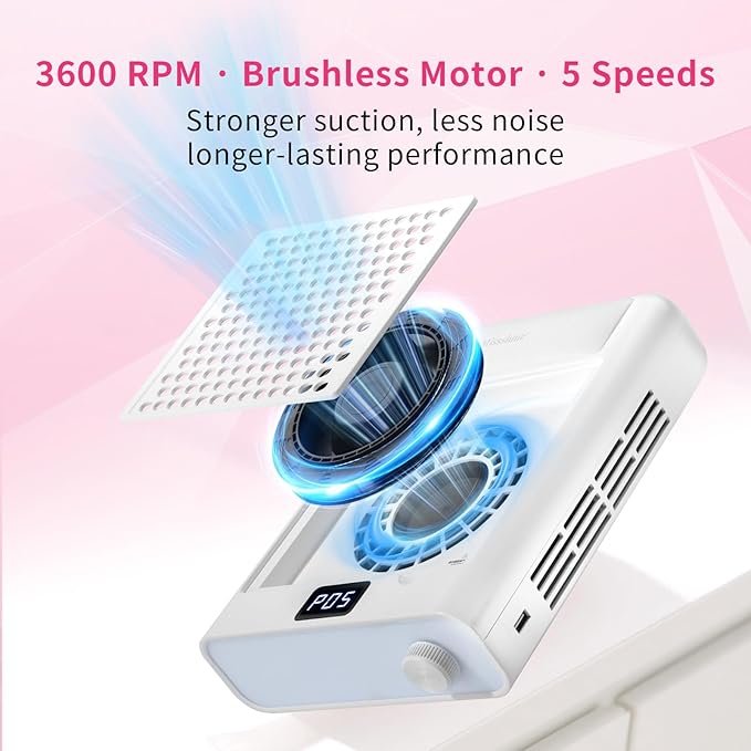 Missshine Dust Collector with Armrest – Professional 5-Speed Low Noise Vacuum Fan for Nail Techs – Powerful Suction with 10 Filter Papers for Salon & Home Use