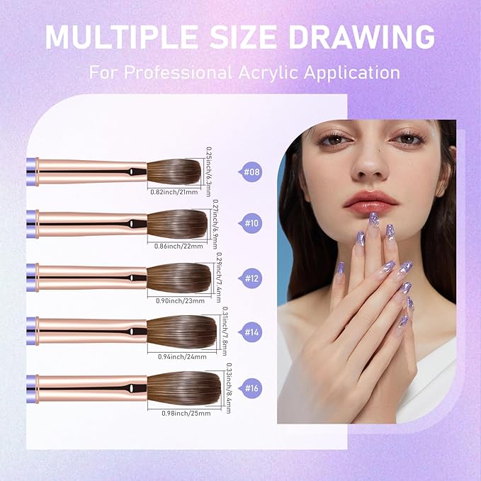 Acrylic Nail Brush Size #08, KEMEISI 100% Pure Kolinsky Nail Art Brushes Sturdy Handle Oval Shaped Acrylic Powder Nail Design Tools for Professional Manicure DIY Home Salon (Purple)