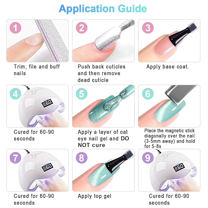 RARJSM Glass Jelly Cat Eye Gel Nail Polish Set 6pcs Reflective Sparkly Diamond Glitter Nude Pink Lake Blue Green Purple Clear Cateye Gelpolish with Magnet Stick 7.5ml Curing Requires for Home Salon