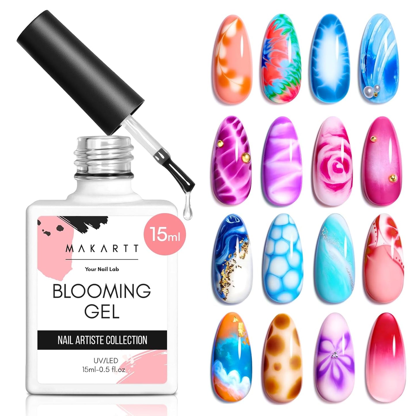 Makartt Clear Blooming Gel 15ml UV LED Soak Off Nail Art Polish for Spreading Effect Marble Nail Polish Gel Paint Nail Designs for DIY Color Flower Watercolor Magic Beauty Gift