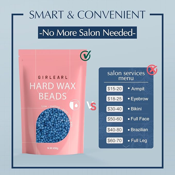 Hard Wax Beads, 1lb Wax Beans for Hair Removal, Hard Wax for Women Sensitive Skin at Home, Wax Refill Perfect for Brazilian Bikini, Eyebrow, Legs, Facial and Full Body with Chamomile Formula
