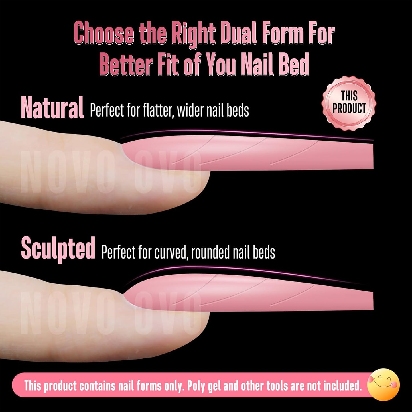 Tapered Square (Natural not Sculpted) Nail Dual Forms for Poly Gel Extension with Guiding Line Inside, XL XXL Reusable Full Cover Acrylic Builder Hard Gel Polygel Molds x 15 sizes 150 Pcs