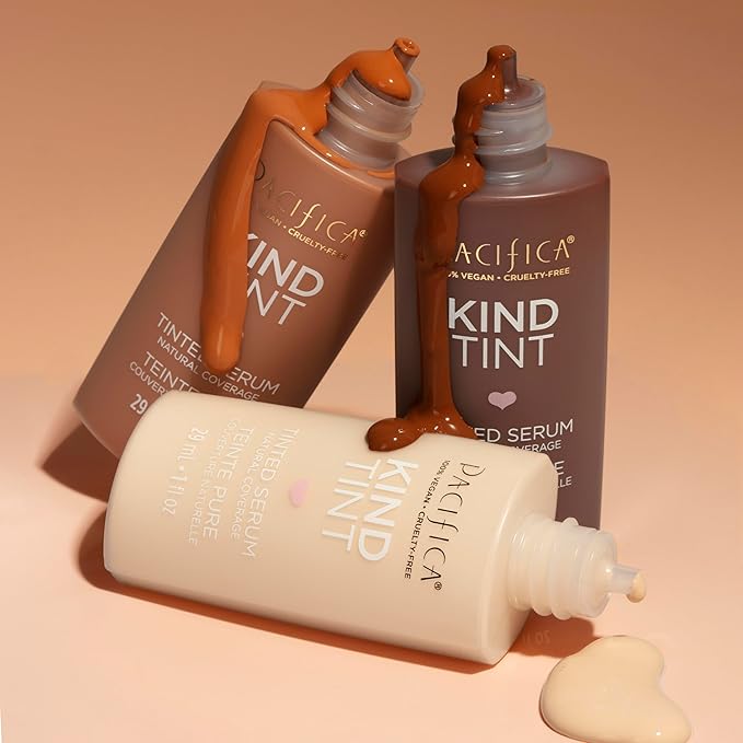 Pacifica Beauty Kind Tint Tinted Serum, Skincare, Vegan Collagen, Hyaluronic Acid, Vitamin C, Niacinamide, Caffeine, Hydrating, Lightweight Foundation, Natural Dewy Skin, Shade 04, 1 fl oz (1 Count)