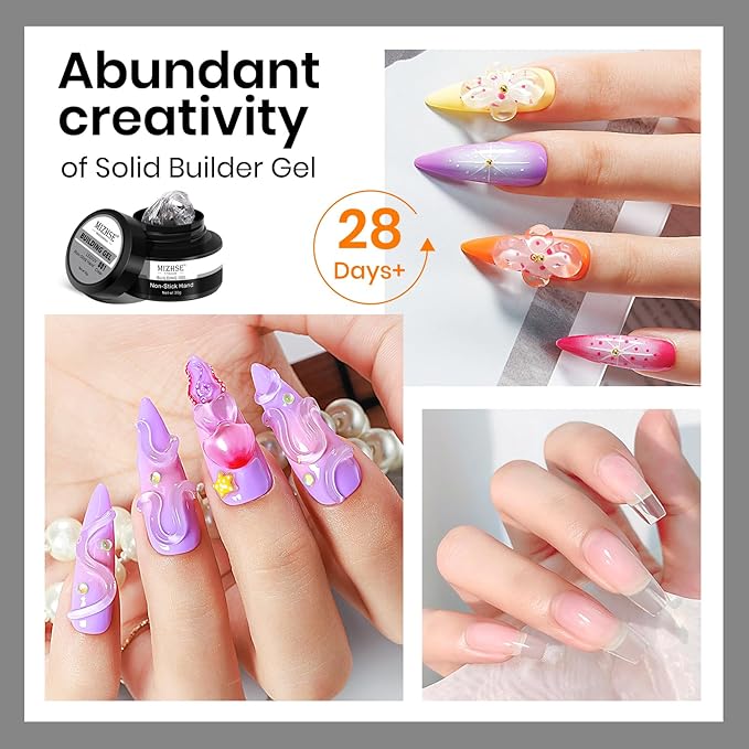 MIZHSE 30g/1oz Solid Builder Gel for Nails and 15g 3D Painting Gel, Clear Hard Gels for Nails Sculpting Nails Art Soak Off U V LED Builder Salon Home DIY Manicure