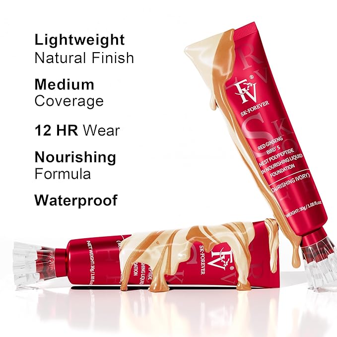 FV 2 Pack Hydrating Liquid Foundation Makeup, Waterproof & Lightweight, Natural Finish with Medium Coverage, Ideal for Dry and Normal Skin (Nourishing Classic Ivory)