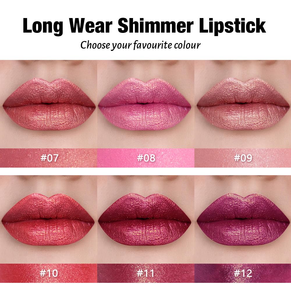 3Pcs Nude Pink Metallic Lipstick Lip Gloss for Women Set,Lightweight Shimmer Frosted Long Lasting Lipstick,Glitter Lip Stain Waterproof Smudge Proof 24 Hour Full Coverage Lip Makeup,Vegan（07,08,09)