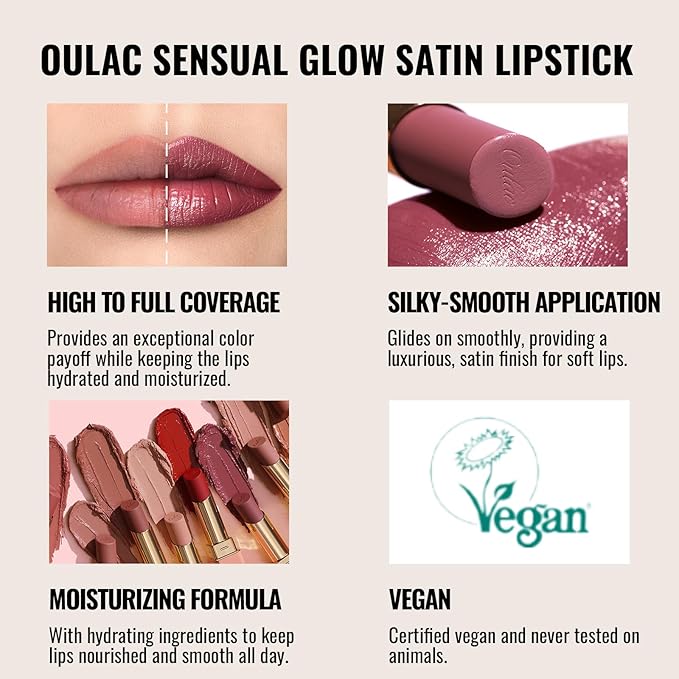 Oulac Pink Lipsticks for Women, Coral Nude Matte Lipstick, Full Coverage Lip Color, Satin Matte Finish, Cream Texture, Hydrating, Infused with Hyaluronic Acid, Vegan & Clean Beauty 4g SG06 Babe