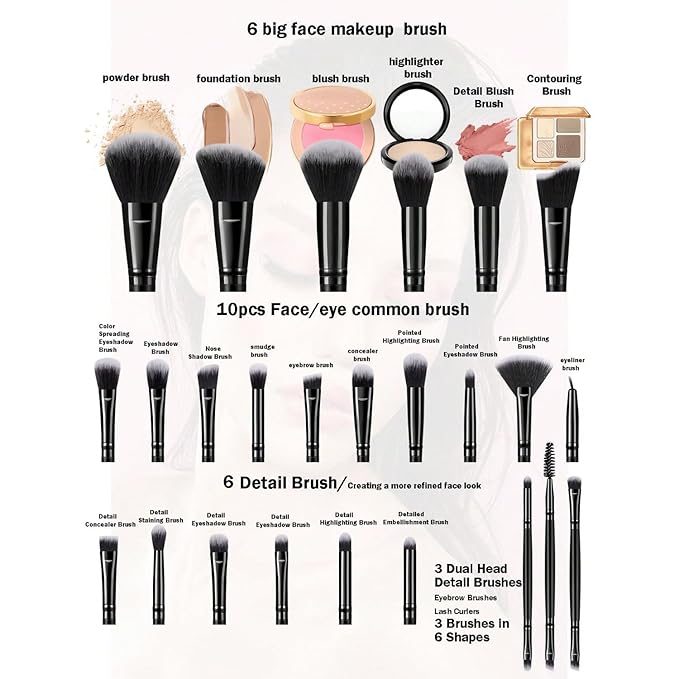 47Pcs Black Makeup Brushes Set Professional Makeup Kit Multi-functional Makeup Tool Set with Facial Makeup Accessories, Foundation Makeup Brush Kit Eye and Face Make up Brushes & Tools