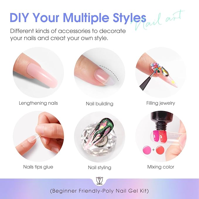 ROSALIND 28 Colors Poly Nail Gel Kit With Mini Lamp - Clear Neon Starter Kit for Beginners, Halloween, Spring, Summer With Everything