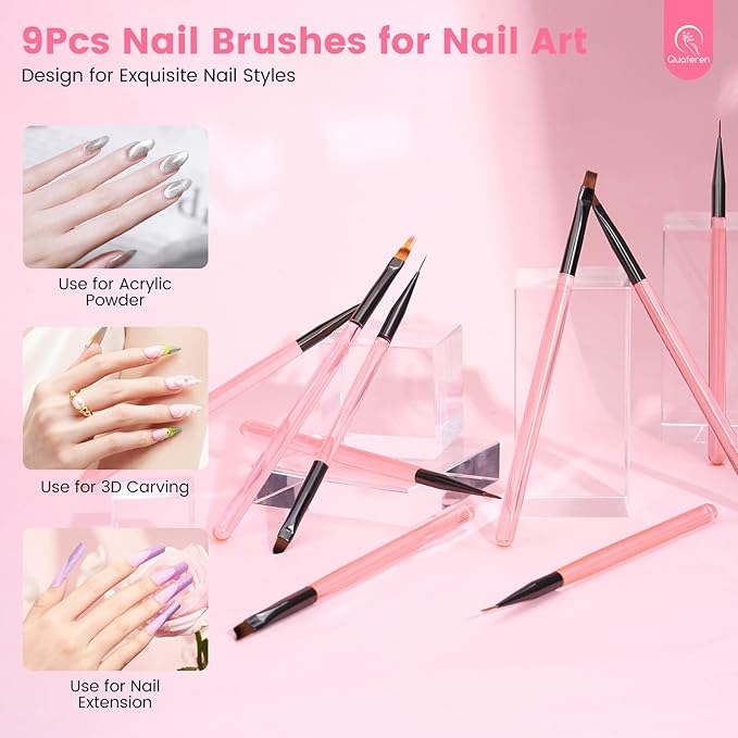 Quaferen Nail Brushes for Nail Art 39PCS Nail Brush Tools Set with Nail Stand Holder 2-in-1 Nail Art Palette Professional Acrylic Nail Brushes Kit for Beginners Home Salon