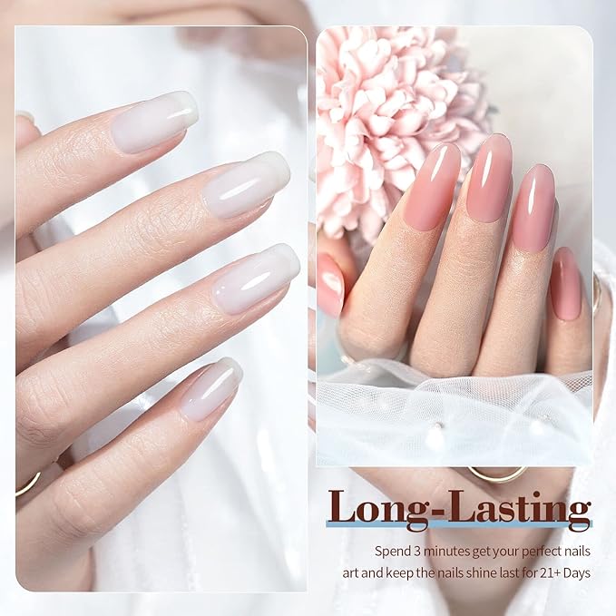 RARJSM Nude Gel Nail Polish Apricot Peach Pink Jelly Gel Polish Set of 6 Transparent Colors 7.5ml Clear Purple Sheer Wine Red Milky Mavue French Manicure LED UV Gel Soak Off Curing Requires Home