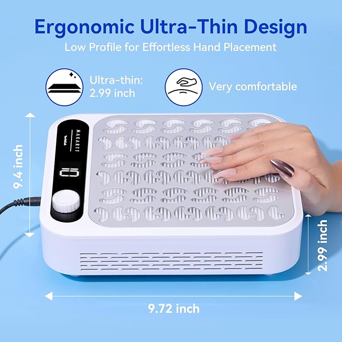 Makartt Nail Dust Collector - Professional Powerful Suction Larina Dust Collector Nail Tech LED Display, Adjustable Speed Reusable Filter, Strainer Panel for Acrylic Nail Polishing Manicure Salon Home