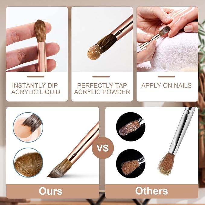 Acrylic Nail Brush Size 4,KEMEISI 100% Pure Kolinsky Nail Art Brushes Sturdy Handle Oval Shaped Acrylic Powder Nail Design Tools for Professional Manicure DIY Home Salon (Gold)
