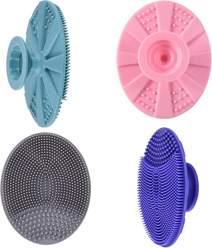 INNERNEED Silicone Face Cleansing Scrubber, Exfoliating Scrub Manual Handheld Facial Brush Blackhead Remover, Food-Grade Soft Bristle (Pack of 4)