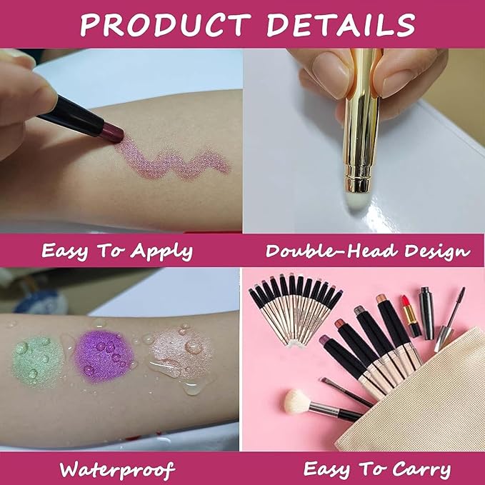 Matte Brown Eyeshadow Stick And Sponge Makeup Brush, Smooth Cream Shimmer Shadow Pencil Long Lasting Waterproof Eye Shadow Highlighter, Hypoallergenic Highlighter Multi-Dimensional Eyes Look #17