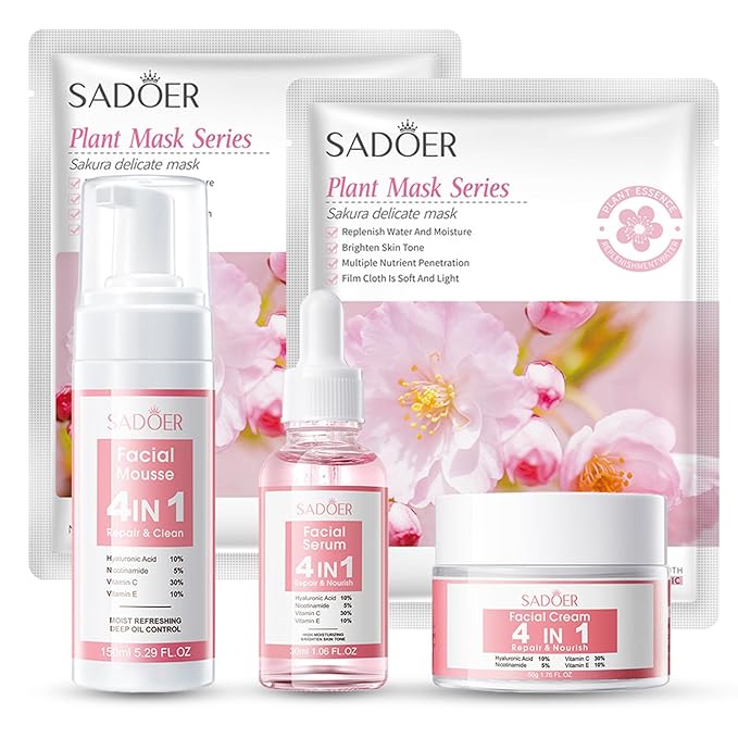 4 IN 1 Face Care Kit, Gifts for Women, Anti Aging Skin Care Set, Reduce Wrinkles with Hyaluronic Acid, Niacinamide, Vitamin C, Vitamin E, Daily Skin Care Routine, Face Skin Care Kit for Women Gift