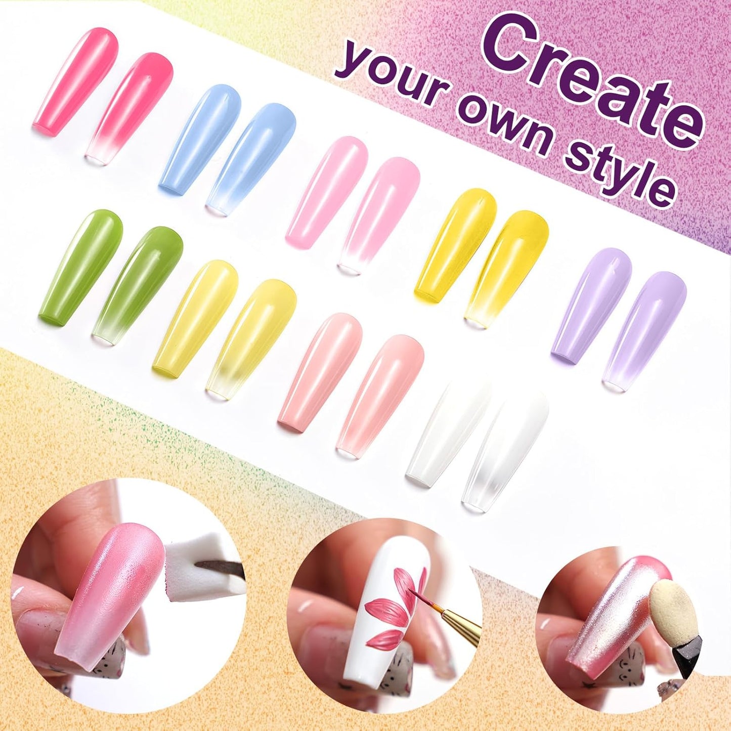 Gradient Painting Gel, 9 Bright Macaron Colors Ombre Gel Nail Polish Spring Summer Soft Pink light Blue for Pigment Pat Nails Aura Nails French Manicure Soak Off UV Fairy Spring Set