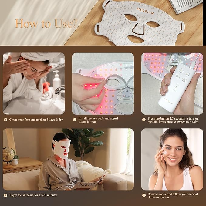 7 Colors Led Light Therapy Facial Mask, Face Light Therapy Mask for Face, Reduce Wrinkles Smooth Skin, Infrared Light Skin Rejuvenation(White)