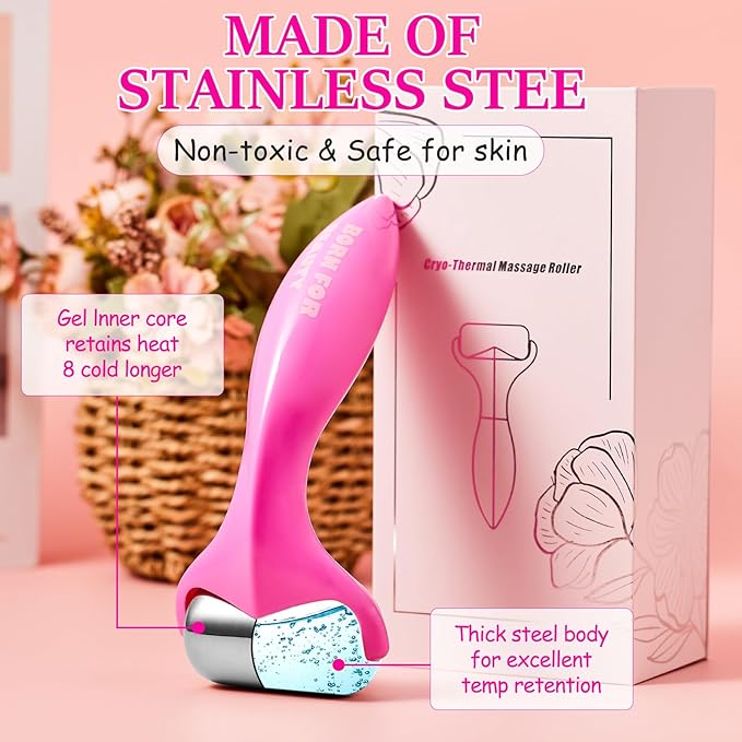 360° Rotating Ice Roller for Face-Stainless Steel Facial Massage Tool for Skin Tightening, Ice Face Roller -Wrinkle Reduction & Dark Circle Relief, Gift for Skincare Enthusiasts.