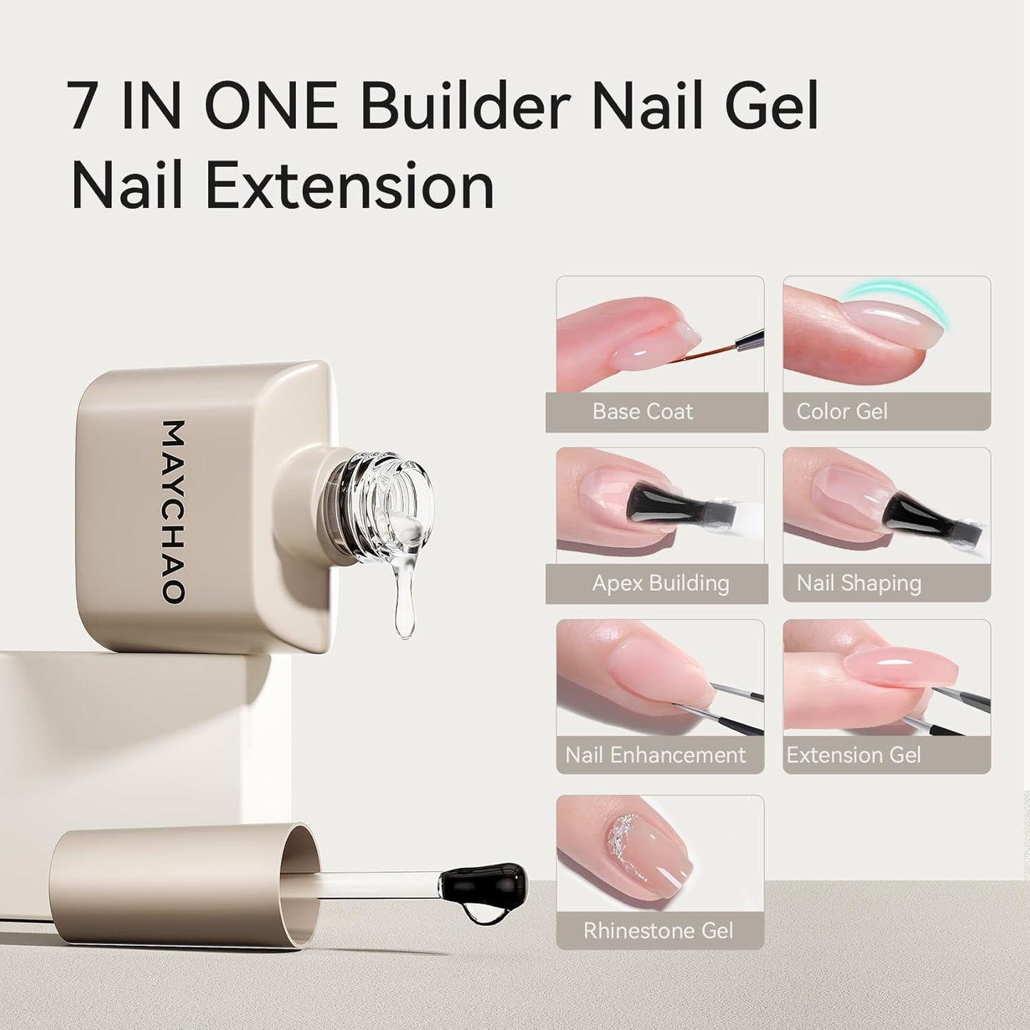 MAYCHAO Clear Milky White Builder Gel for Nails, 15ml Nail Strengthener in a Bottle, Nail Extension Hard Gel, Soak Off Long Lasting UV Light Cure