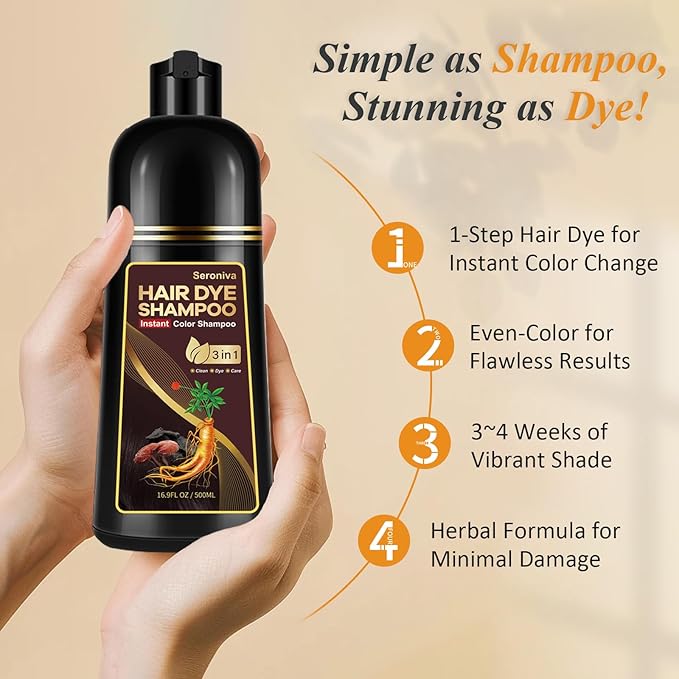 Hair Dye Shampoo 3-in-1: Instant Hair Color Shampoo for Gray Hair - Ideal for Women & Men, Long-Lasting Dye Shampoo for Color Treated Hair, Champu Para Canas, Easy to Use, 500 Ml (Chestnut Brown)