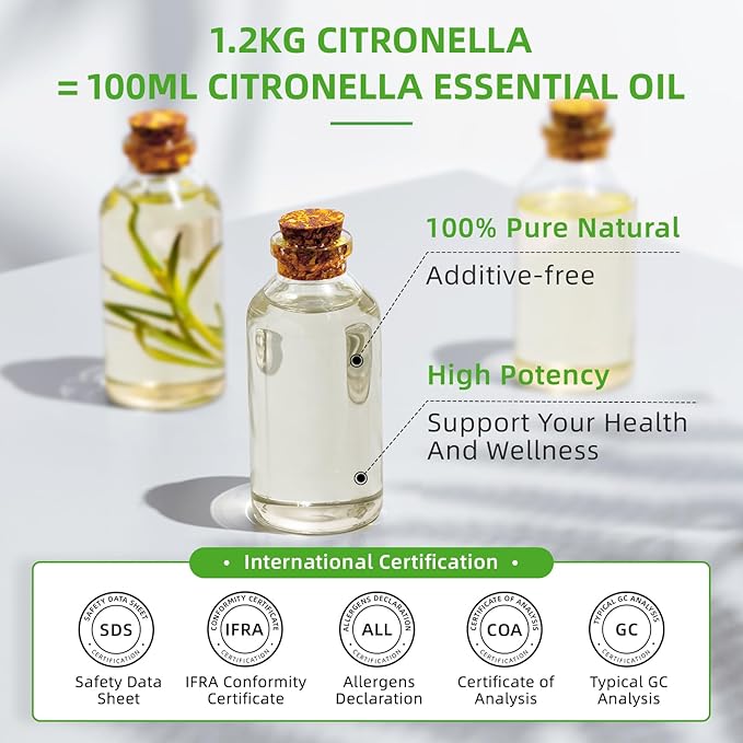 HIQILI 16 Fl Oz Citronella Oil for Homemade Sprays, Add to Diffuser, 100% Pure and Natural Undiluted