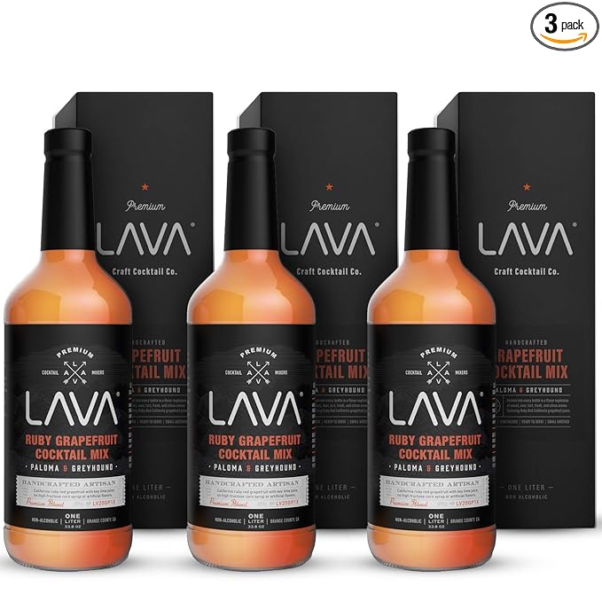 (3 Pack) LAVA Premium Skinny Paloma Mix Craft Cocktail Mixer, Ruby Red Grapefruit Juice, Key Lime Juice, Low Calorie, Ready to Use, No Artificial Sweeteners, Greyhound, Margarita