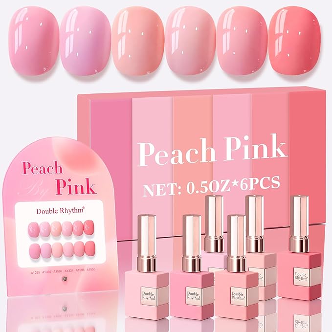 Double Rhythm 6 Pcs 15 ML Gel Polish Set Same Color Same Bottle Soak Off Gel Polish Kit Nail Art Manicure Salon DIY at Home for Women (Light Pale Peach Pink Orange Rose-T6-19)