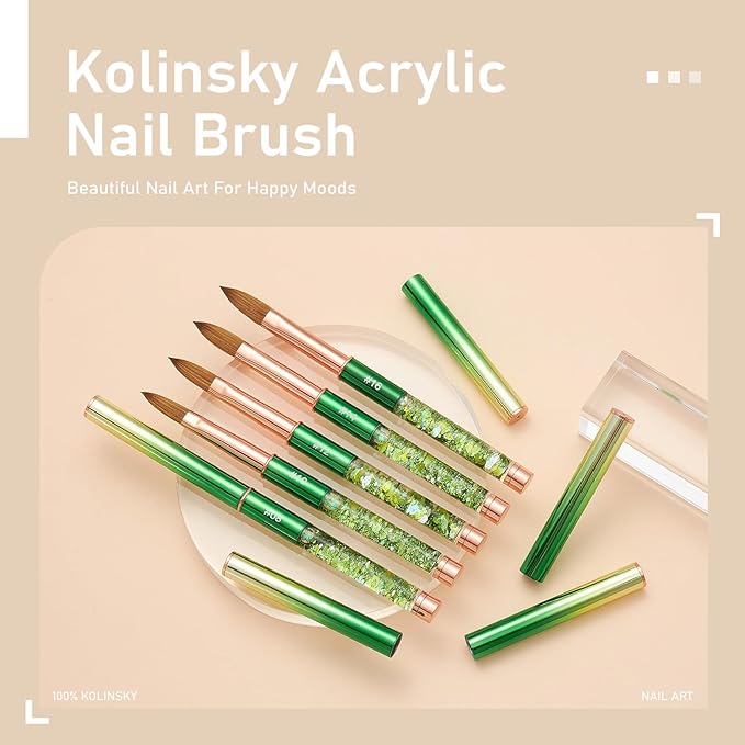 Acrylic Nail Brush Size #16, KEMEISI 100% Pure Kolinsky Nail Art Brushes Sturdy Handle Oval Shaped Acrylic Powder Nail Design Tools for Professional Manicure DIY Home Salon (Green)