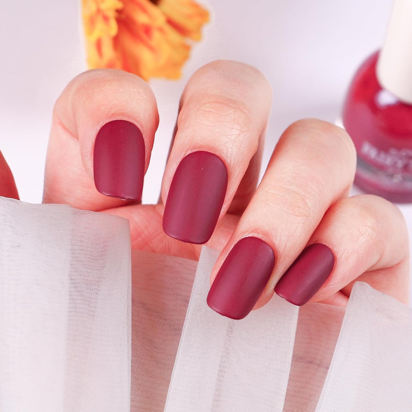 Matte Nail Polish Air Dry Nail Lacquer for Nail Art Varnish, Mist Effect Matte Finish Velvet Nail Polish, 0.35 fl oz (Wine Red-04, 10 ML)