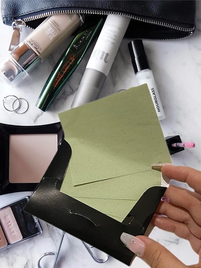 2 Pks GREEN TEA INFUSED Soothing Natural Abaca Blotting Paper - 100 Oil Blotting Sheets - Makeup Friendly UNISEX Oily Skin Shine Blotter Photography Zoom Meetings Travel Gym School - MADE IN TAIWAN